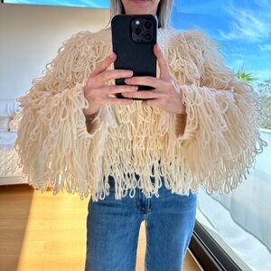 🧶✨ Cream Loopy Fringe Sweater 🧶 Shaggy Chic Knit Boho Statement Winter Top